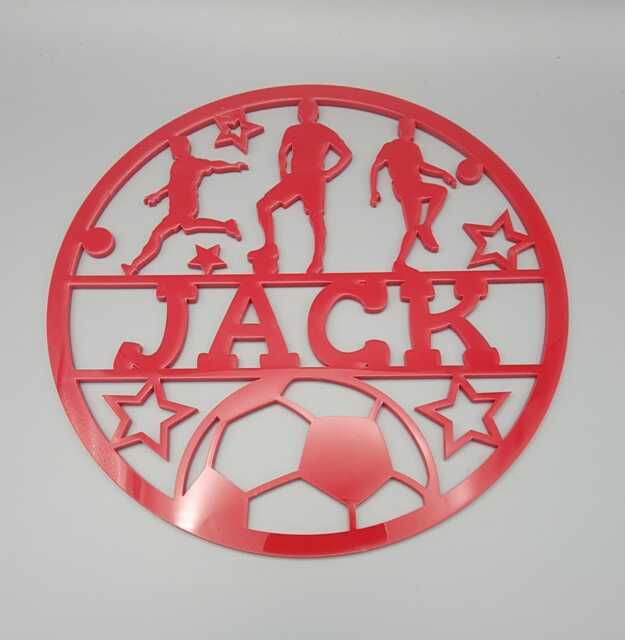 Personalised Football Soccer Round Name Pick Your Team Colours Wall Plaque, Kids Bedroom Decor, Name, Door Or Wall Hanger in Acrylic Wood - image 1