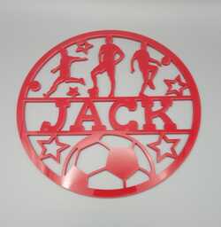 Personalised Football Soccer Round Name Pick Your Team Colours Wall Plaque, Kids Bedroom Decor, Name, Door Or Wall Hanger in Acrylic Wood - thumbnail 1