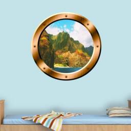 Ocean Window Porthole Mountain View Peel & Stick Wall Art Decal Sticker - Vwaq Bp39 - thumbnail 1