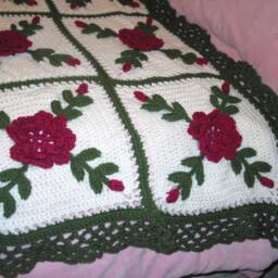 Raspberry Wine Roses Afghan Blanket Throw - thumbnail 4