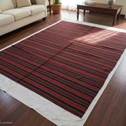 6x6.5 Striped Kilim Rug, Red Black Flatweave Area Boho Rustic Tribal Carpet, Minimalist Geometric Decor - thumbnail 2