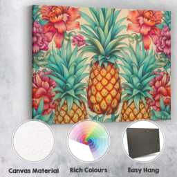 Tropical Pineapple Floral Botanical Pattern Canvas Wall Art Print Decor Picture Ready To Hang - thumbnail 2