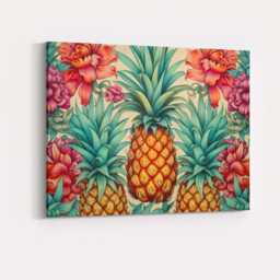 Tropical Pineapple Floral Botanical Pattern Canvas Wall Art Print Decor Picture Ready To Hang - thumbnail 4