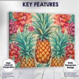 Tropical Pineapple Floral Botanical Pattern Canvas Wall Art Print Decor Picture Ready To Hang - thumbnail 1
