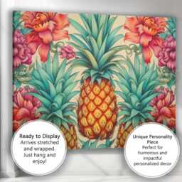 Tropical Pineapple Floral Botanical Pattern Canvas Wall Art Print Decor Picture Ready To Hang - thumbnail 3