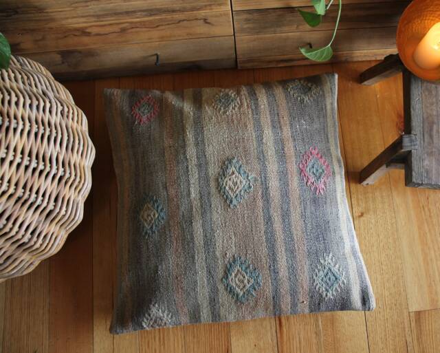 60cm - 24Inch Vintage Kilim Cushion Cover Handwoven Large Floor Sofa Pillow - image 1