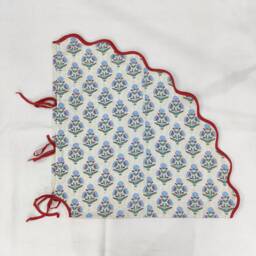 Christmas Scalloped Piping Green Tree Skirt, Printed Blue Tree Striped Tartan Skirt