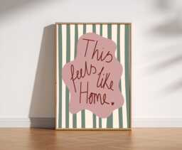 This Feels Like Home Print - Cosy Retro Wall Art, Mid Century Striped Hallway Entryway Warm Handwritten Decor, Living Room Art - thumbnail 1