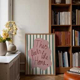 This Feels Like Home Print - Cosy Retro Wall Art, Mid Century Striped Hallway Entryway Warm Handwritten Decor, Living Room Art - thumbnail 3