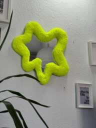 Abstract Yellow Neon Tufted Mirror - Handmade Fluffy Wall Decor Funky Fiber Art With Center - thumbnail 1