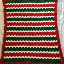Crocheted Baby Blanket Travel/stroller/Crib/Car Seat/White/Red/Green/Red Ruffle/White/Red/Green Trim New Born Hat - thumbnail 2