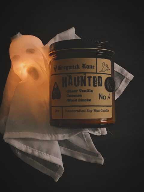 Haunted Smoked Vanilla Candle - Spooky Ghost Halloween Decor Dark Academia Home Fragrance Moody Goth Aesthetic, 9Oz Amber Jar - image 1