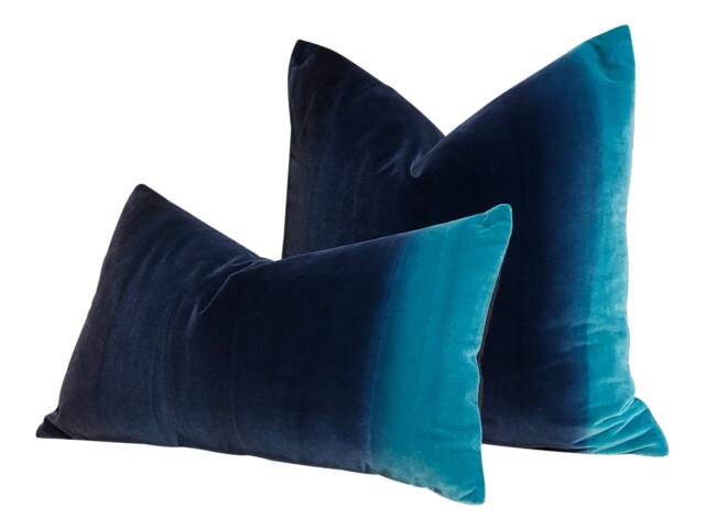 Harlequin Designer Ombre Velvet Pillow in Blueberry, Blue Lagoon, Plush Pillows, Navy Accent Decorative Cover - image 1
