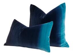 Harlequin Designer Ombre Velvet Pillow in Blueberry, Blue Lagoon, Plush Pillows, Navy Accent Decorative Cover - thumbnail 1