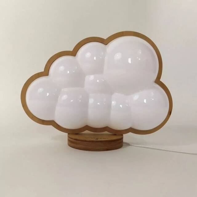 Cloud Night Light Touch Control Children's Lamp, Birch Plywood Base - image 1