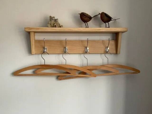 Solid Oak Coat Rack With Shelf, Handmade Wooden Entryway Furniture Cast Iron Hooks, Towel Hanger Wall Mounted, Rail Hook Porte Manteau Mural - image 1