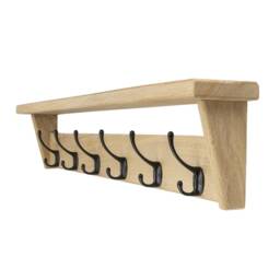 Solid Oak Coat Rack With Shelf, Hook, Handmade Wooden Entryway Cast Iron Hooks, Towel Hanger Wall Mounted, Porte Manteau Mural - thumbnail 3