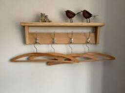 Solid Oak Coat Rack With Shelf, Hook, Handmade Wooden Entryway Cast Iron Hooks, Towel Hanger Wall Mounted, Porte Manteau Mural - thumbnail 1