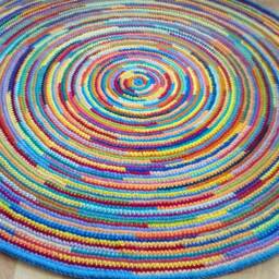 Handmade Wool Round Rug - Colorful Crochet Carpet - thumbnail 3