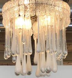 Drops, Spare Parts For Venini Chandeliers, in Murano Blown Glass, Opal White Color, Hanging Piece