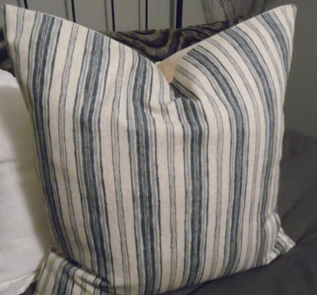 Brunswick Denim.natural.beige.stripe Pillow Covers.slipcoves.farmhouse Decor.toss Pillows.lumbar Pillows.throw Pillows.blues.modern - image 1