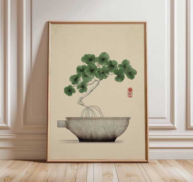 Bonsai Tree Poster, Japanese Wall Art Print, Zen Minimalist Decor, Asian Ink Painting Artwork, Tranquil Nature Meditation Home Print - image 1
