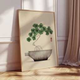 Bonsai Tree Poster, Japanese Wall Art Print, Zen Minimalist Decor, Asian Ink Painting Artwork, Tranquil Nature Meditation Home Print - thumbnail 2