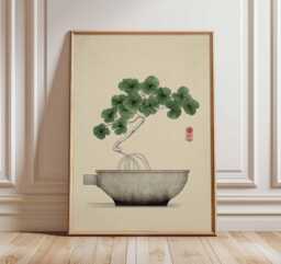 Bonsai Tree Poster, Japanese Wall Art Print, Zen Minimalist Decor, Asian Ink Painting Artwork, Tranquil Nature Meditation Home Print - thumbnail 1