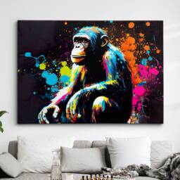 Chimp Abstract Oil Animal Lover Painting Splatter Style Monkey Wall Art Framed Canvas Poster Print Home Office Room Decor Gift Idea - thumbnail 1