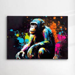 Chimp Abstract Oil Animal Lover Painting Splatter Style Monkey Wall Art Framed Canvas Poster Print Home Office Room Decor Gift Idea - thumbnail 3