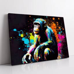 Chimp Abstract Oil Animal Lover Painting Splatter Style Monkey Wall Art Framed Canvas Poster Print Home Office Room Decor Gift Idea - thumbnail 2