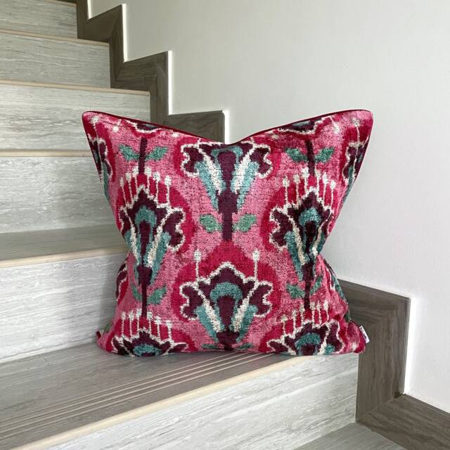 Velvet Ikat Pillow Cover Miami Vice - Decorative Cushion For Sofa Or Bed - image 1