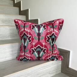 Velvet Ikat Pillow Cover Miami Vice - Decorative Cushion For Sofa Or Bed - thumbnail 1