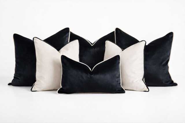 Luxury Black & Cream Velvet Cushion Covers Handmade Feather Filled Pillow Set Modern Neutral Decor - image 1