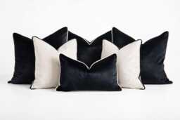 Luxury Black & Cream Velvet Cushion Covers Handmade Feather Filled Pillow Set Modern Neutral Decor - thumbnail 1