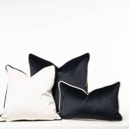 Luxury Black & Cream Velvet Cushion Covers Handmade Feather Filled Pillow Set Modern Neutral Decor - thumbnail 3