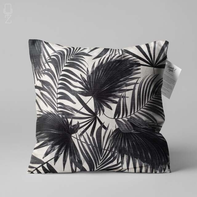 Tropical Black & White Leaves Cushion Cover - Double Sided Printing Throw Pillow On The Soft Chenille With Different Sizes Oeko-Tex?? - image 1