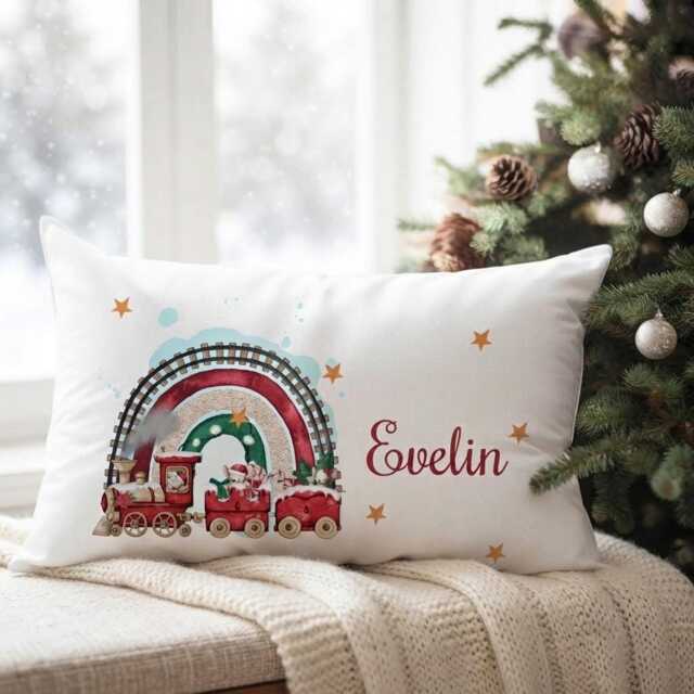 Personalised Christmas Train Pillowcase, Kids Holiday Bedding, Custom Cushion Cover - image 1