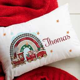 Personalised Christmas Train Pillowcase, Kids Holiday Bedding, Custom Cushion Cover - thumbnail 2