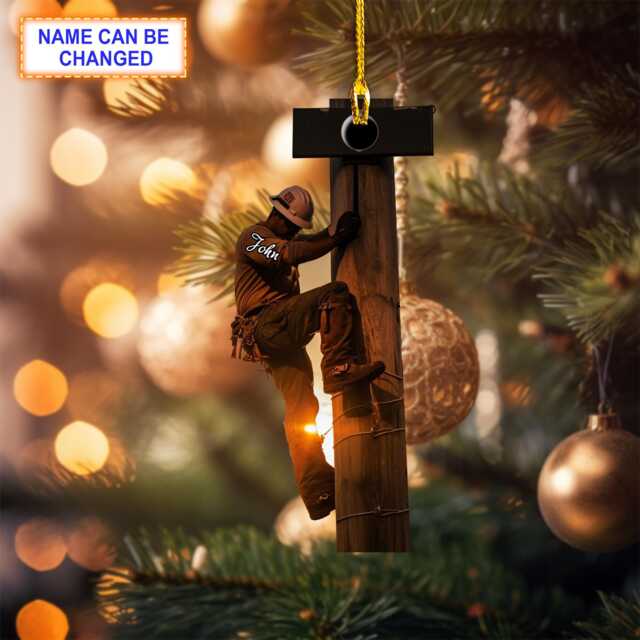 Custom Name Lineman Car Hanging Personalized Ornament, Christmas Tree Decor, Flat 2D Ornament - image 1
