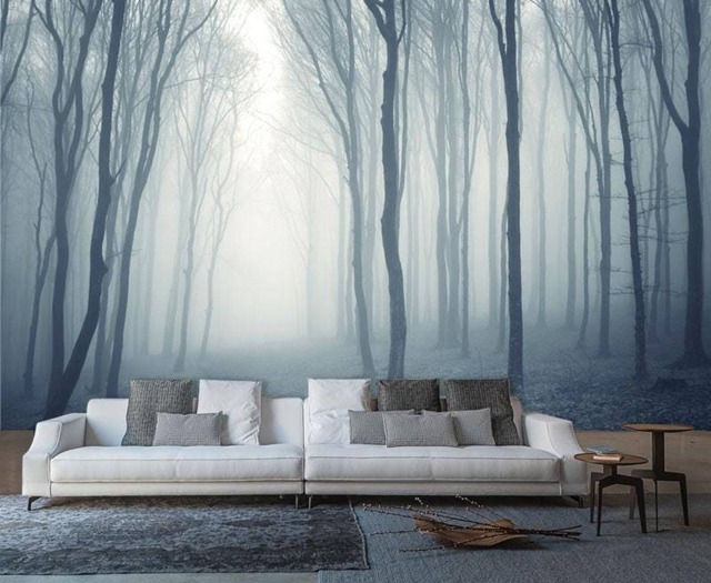 Mystical Foggy Forest, Morning Haze in The Nature Wall Mural, Wallpaper, Decal, Nursery & Room D??cor, Art, Canvas Print - image 1