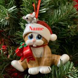Personalized Ginger Kitty Christmas Ornament, Resin Keepsake - thumbnail 2