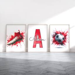 Football Wall Print Set - 3 Personalised Soccer Posters - Kids Bedroom Decor Artwork Personalized Gift Custom Art - thumbnail 2