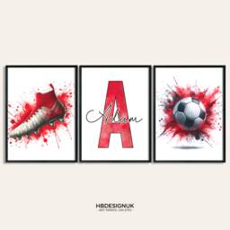 Football Wall Print Set - 3 Personalised Soccer Posters - Kids Bedroom Decor Artwork Personalized Gift Custom Art - thumbnail 1