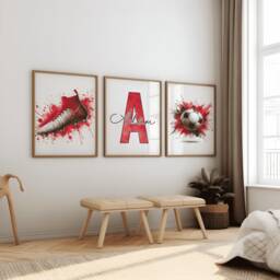 Football Wall Print Set - 3 Personalised Soccer Posters - Kids Bedroom Decor Artwork Personalized Gift Custom Art - thumbnail 3