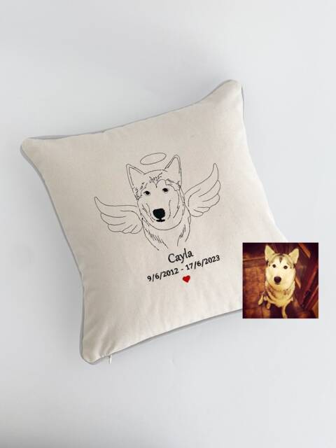 Custom Dog Pillow Embroidered Photo Silhouette Pet Memorial - image 1