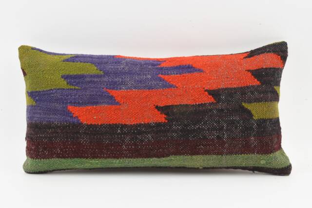 Kilim Lumbar Pillow Cover 12x24 Turkish Woven Cushion - image 1