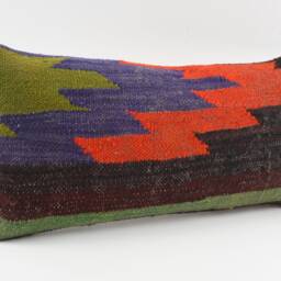 Kilim Lumbar Pillow Cover 12x24 Turkish Woven Cushion - thumbnail 3