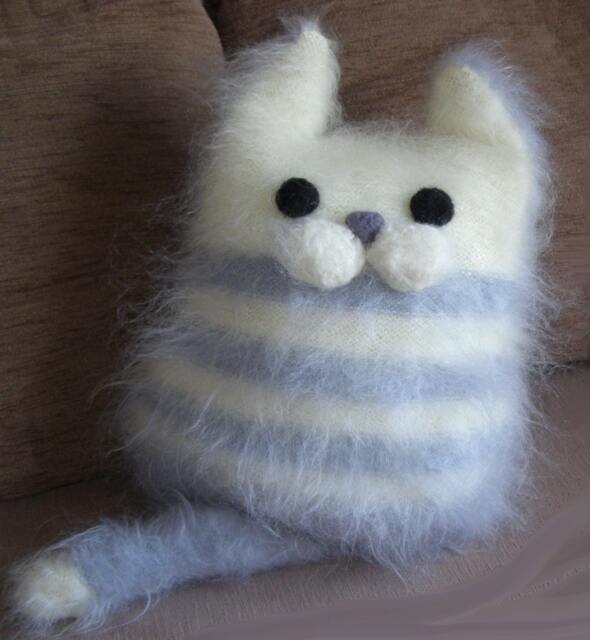 stuffed Mohair Cat Gray Plush Kitten Hand Knitted Kitty Throw Pillow Cats Animal Baby Toy Plushie Gift Girl Present Catlovers - image 1