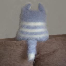 stuffed Mohair Cat Gray Plush Kitten Hand Knitted Kitty Throw Pillow Cats Animal Baby Toy Plushie Gift Girl Present Catlovers - thumbnail 3